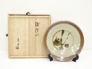 益子焼　人間国宝　濱田庄司造　鉄絵皿（共箱）